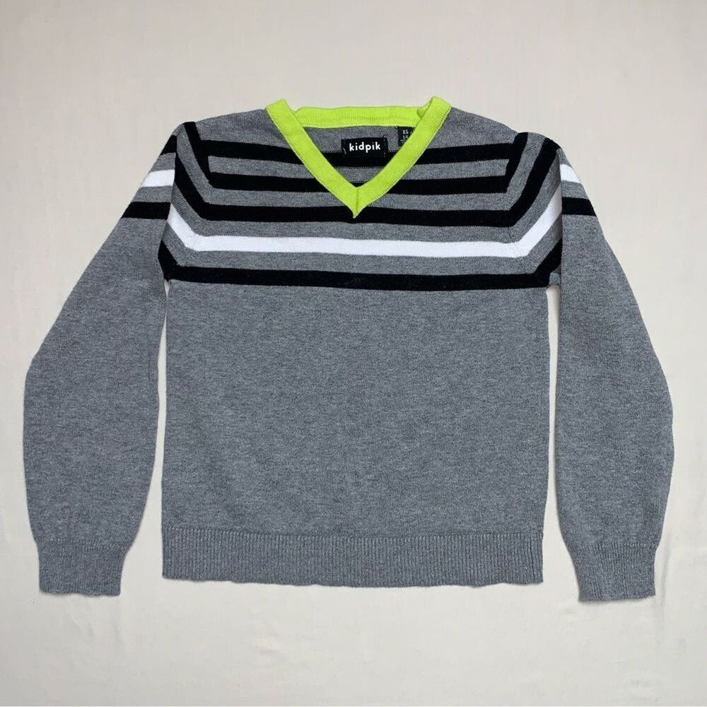 Preppy Gray Neon Green Sweater Boy’s XS 5-6 Dress Lightweight Knit Photoshoot